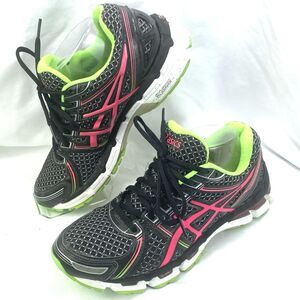 Asics Women's Sneakers Size 8 Gel Kayano 19 T350N Black-Green-Pink Running Shoes